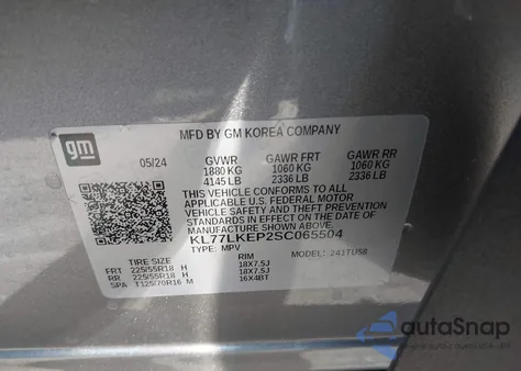 2025 Chevrolet Trax Fwd Activ from USA, damaged, VIN KL77LKEP2SC065504